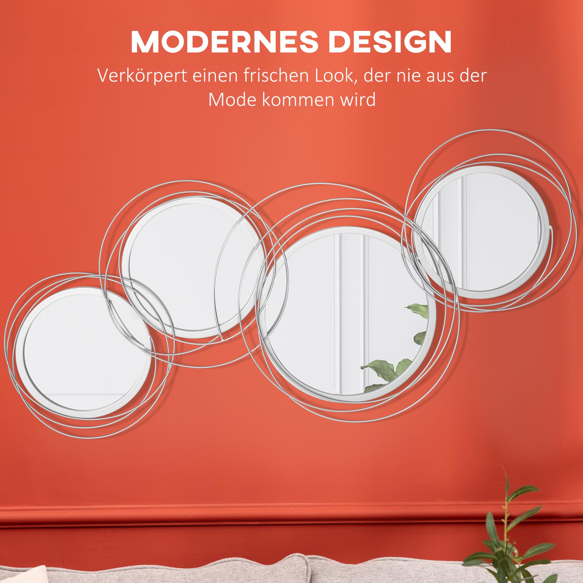 HOMCOM Spiegel Silber für Wanddekoration Metall mit 4 Runden Spiegeln | Wanddeko Wohnzimmer, Wandspiegel, Flurspiegel, Geschenk für Wohnzimmer, Schlafzimmer