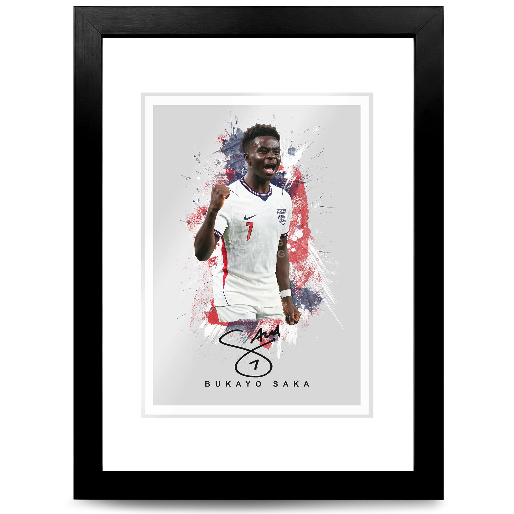 Bukayo Saka Arsenal Signed Photo Poster A4/A3 Print Picture Display Framed Autograph Memorabilia for Football Fans Gift England (Saka England, Grey A4 framed & mounted)