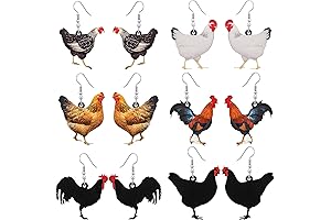 6 Pairs Acrylic Chicken Jewelry - Animal Rooster Drop Dangle Earrings