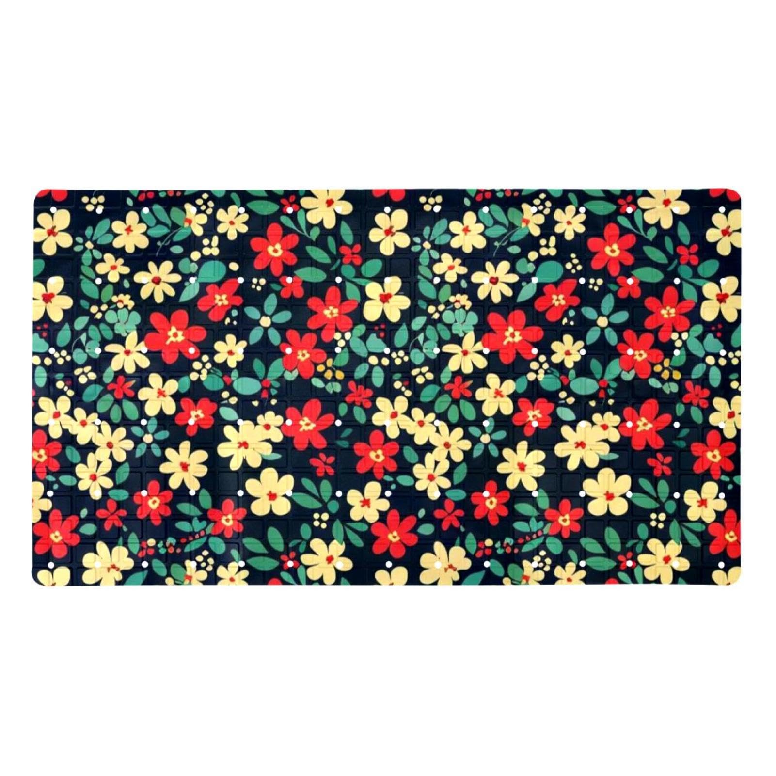 Grand tapis de bain design fleurs marguerites rouge et blanc de qualité supérieure