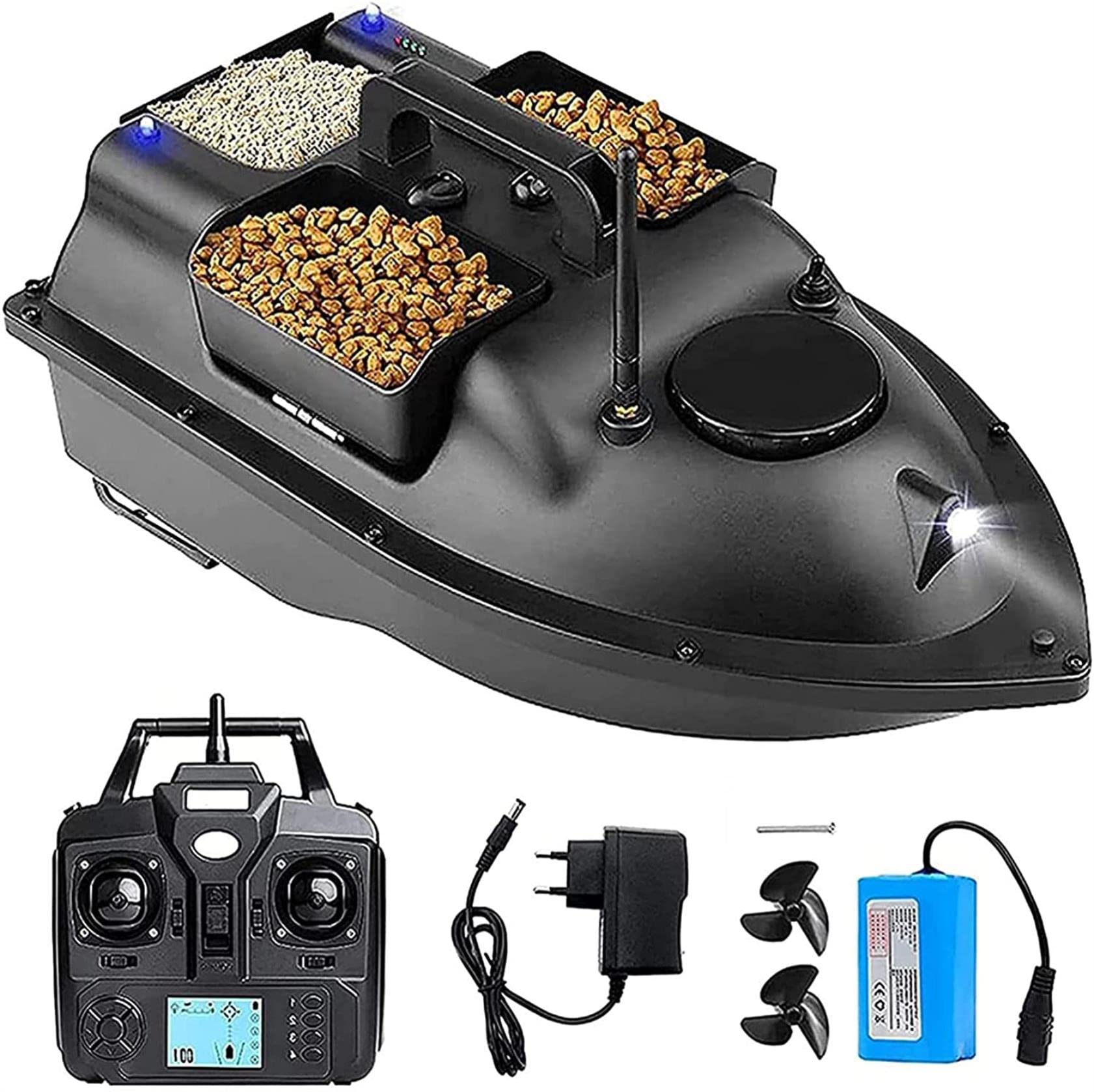Bateau d'appât GPS anti-panne de batterie avec 3 pods d'appâts individuels pour amorçage