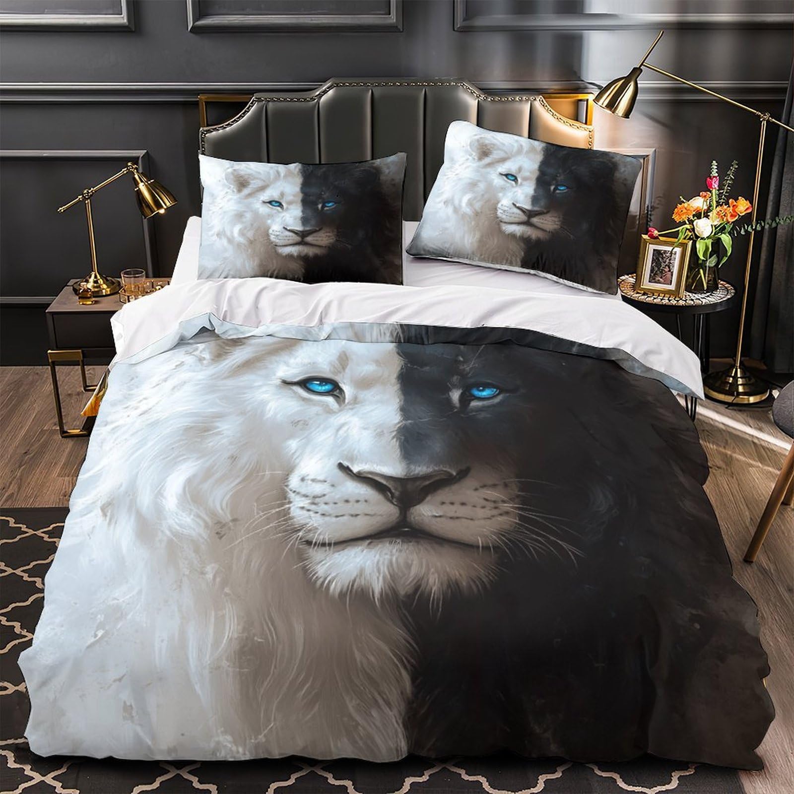 Housse de couette lion 3D hypoallergénique de qualité supérieure pour lit double Super King