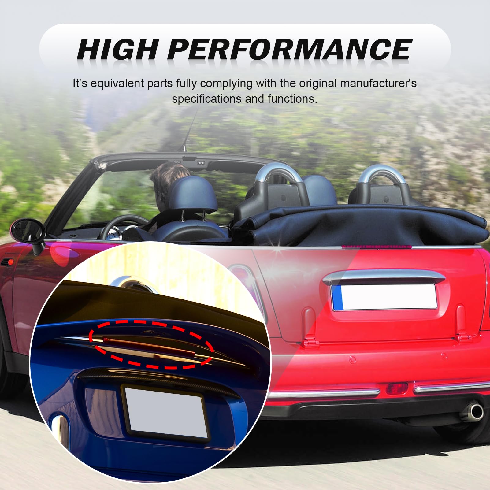 Tercera luz de freno (reemplaza 63256961016, 63256961015, 6961016), compatible con Mini Cooper Convertible R52, 1 unidad (roja)