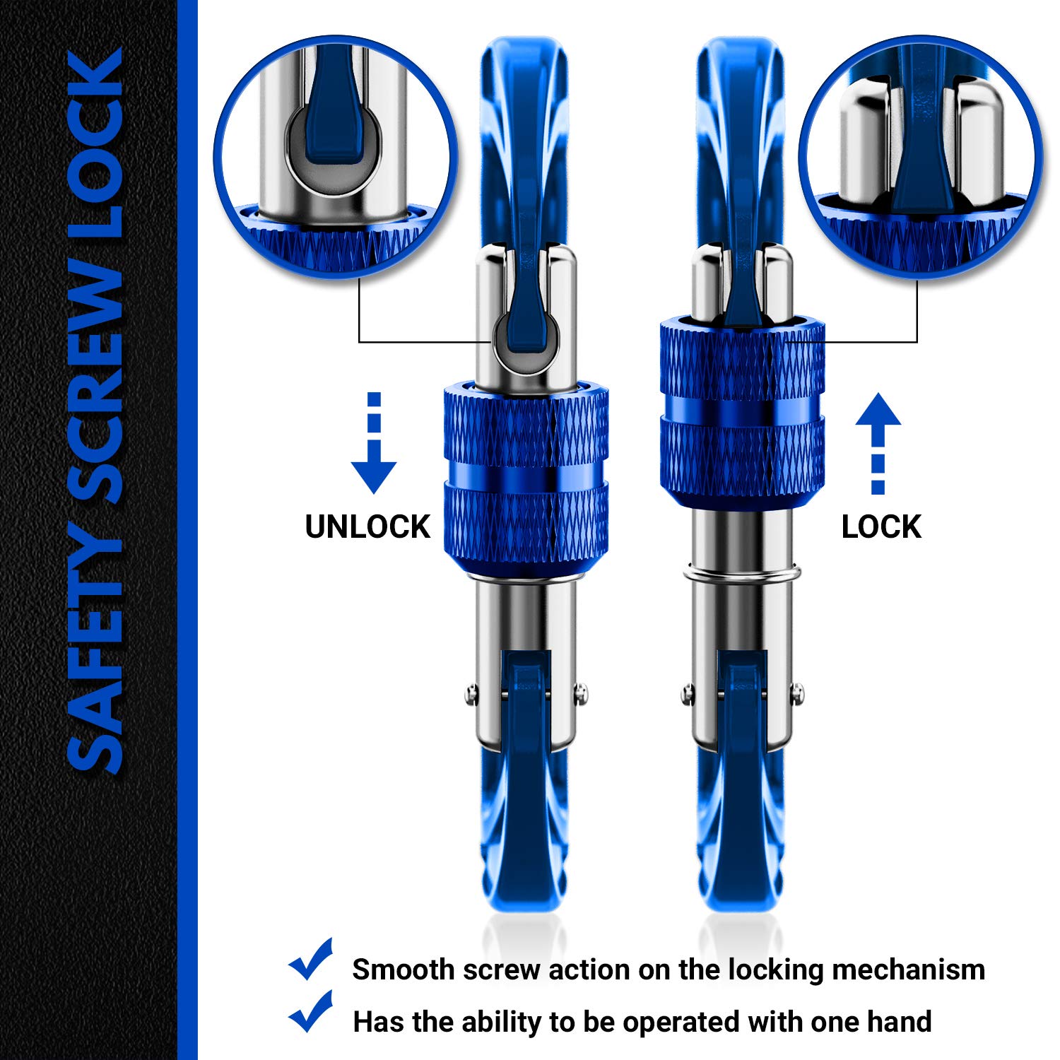 Rhino Produxs 12kN (2697 lbs) Heavy Duty Lightweight Locking Carabiner Clips with keyrings - Excellent for Securing Pets, Outdoor, Camping, Hiking, Hammock, Dog Leash Harness, Keychains, Water Bottle - Image 4