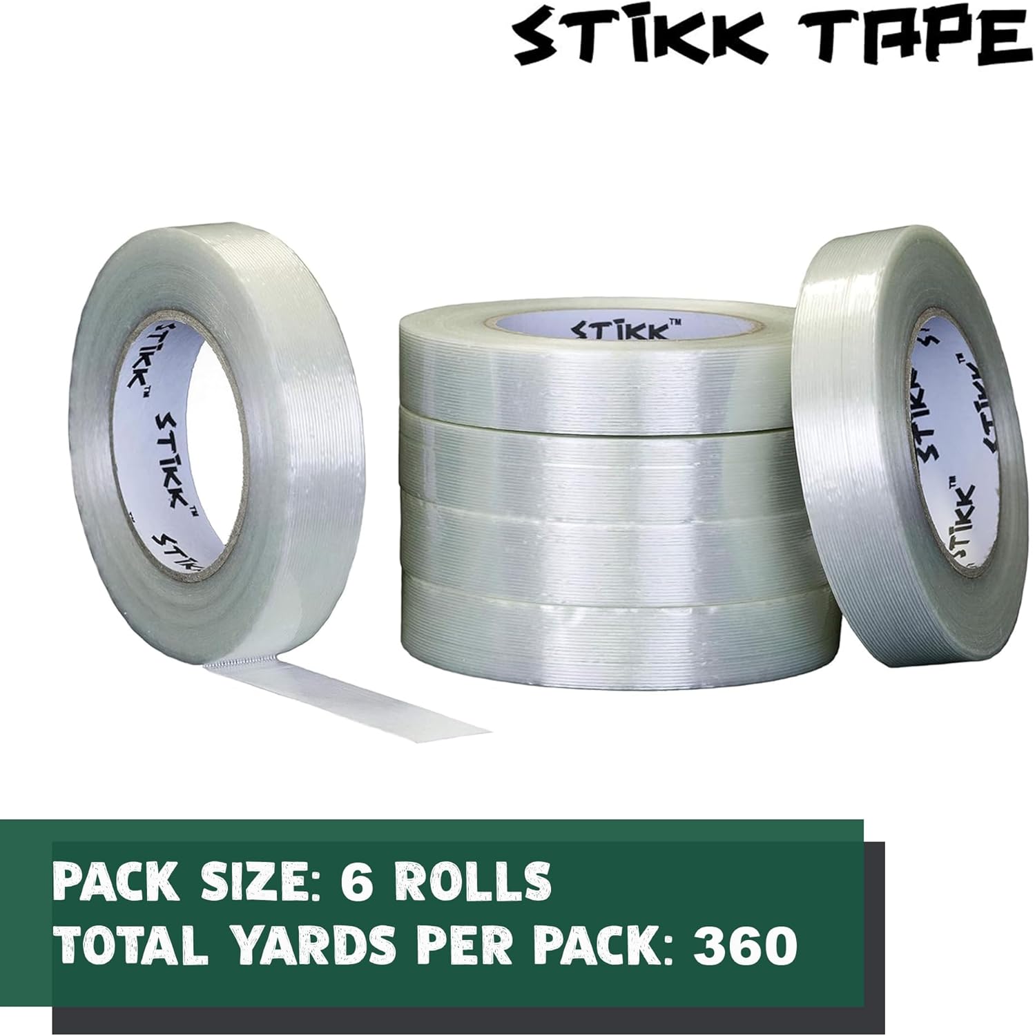 STIKK 6 Pack 1" inch Clear Fiberglass Reinforced Filament Strapping Packing Palletizing Tape (.94in 24MM)
