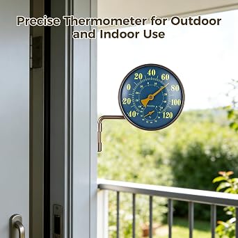 4 Inch Outdoor Thermometer Waterproof,Brass Retro Patio Thermometer Hygrometer,Outside Thermometers Patio/Ooutdoor,Window Gauge with Easy-to-Read Dial, Wall Mount for Home, Garden,Yard