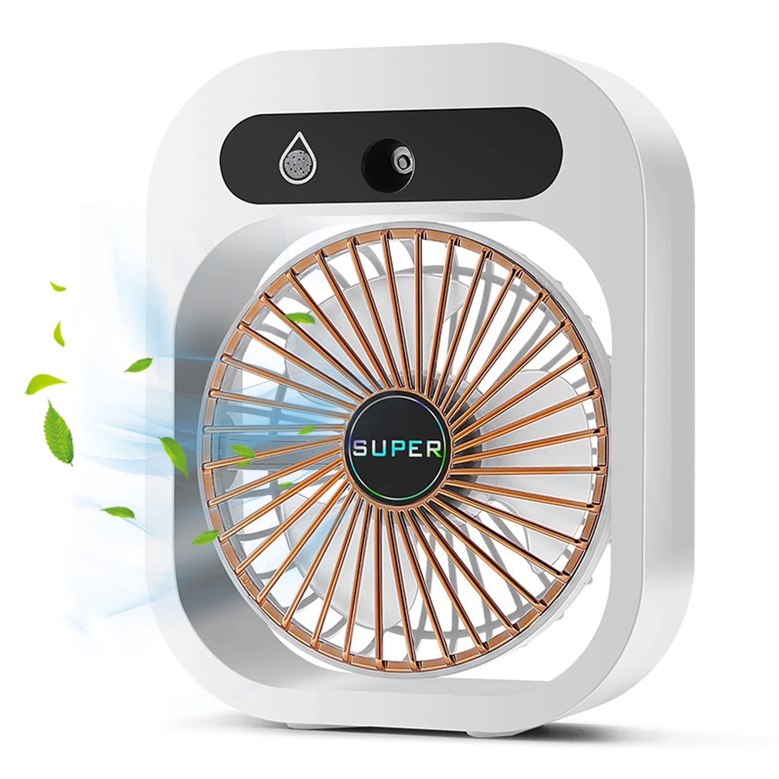 Portable Air Conditioner Fan,Air Humidifier Misting Fan Rechargeable USB Cordless Air Cooler, Personal Space Mini Evaporative Desk Fan, 3 Speeds Humidifier Misting Fan for Home, Office, Room,Camping