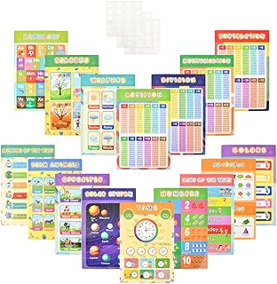 16Pcs Educational Posters Square Square Posters Education Square Letters Posters Numbers Alphabet Maths Poster Phonics Preschool Learning Posters ABC Shapes Posters Wall Charts