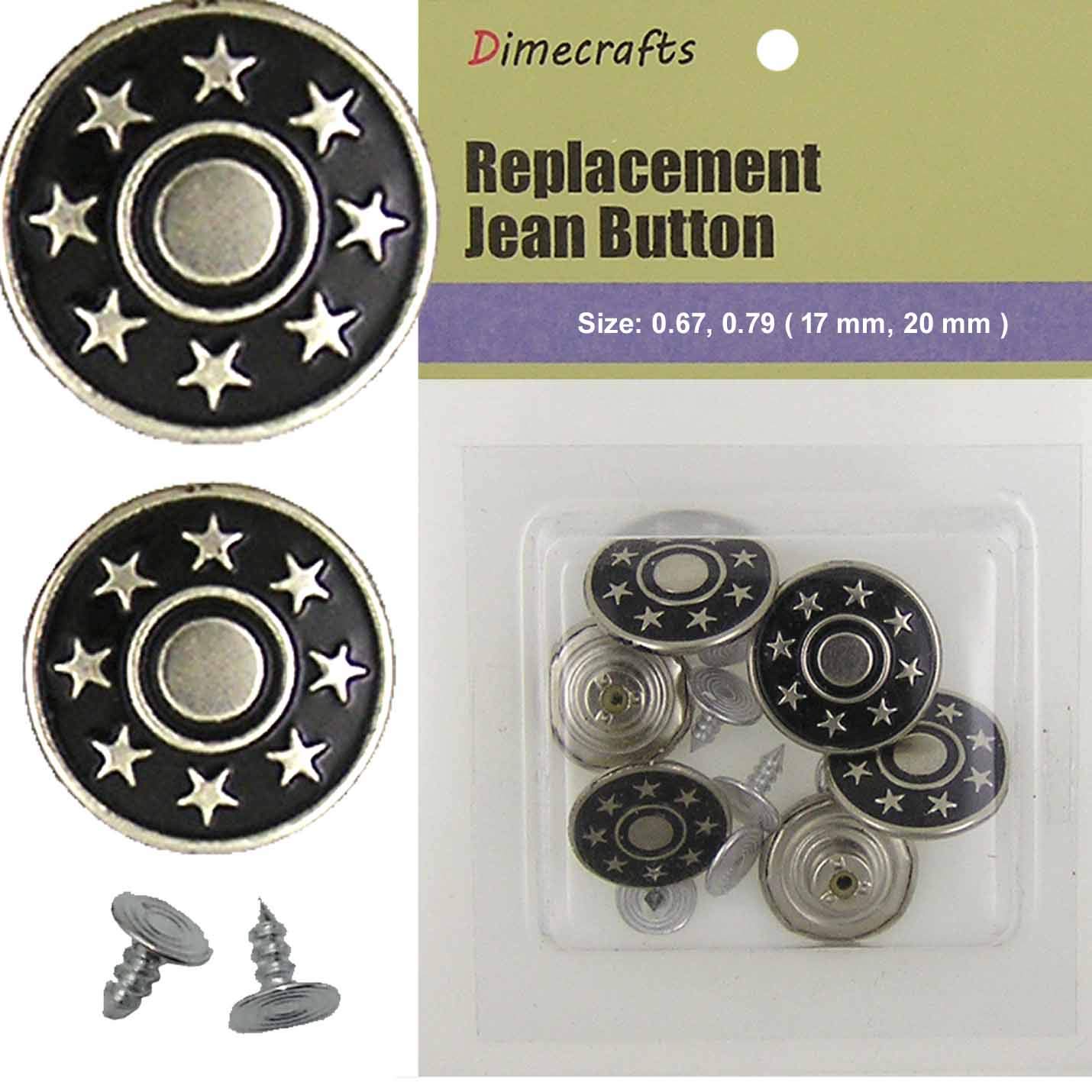 ELDIYME -20 mm No-Sew Jean Tack Buttons STR (Combo 20-17mm Stars Black Ct.6)