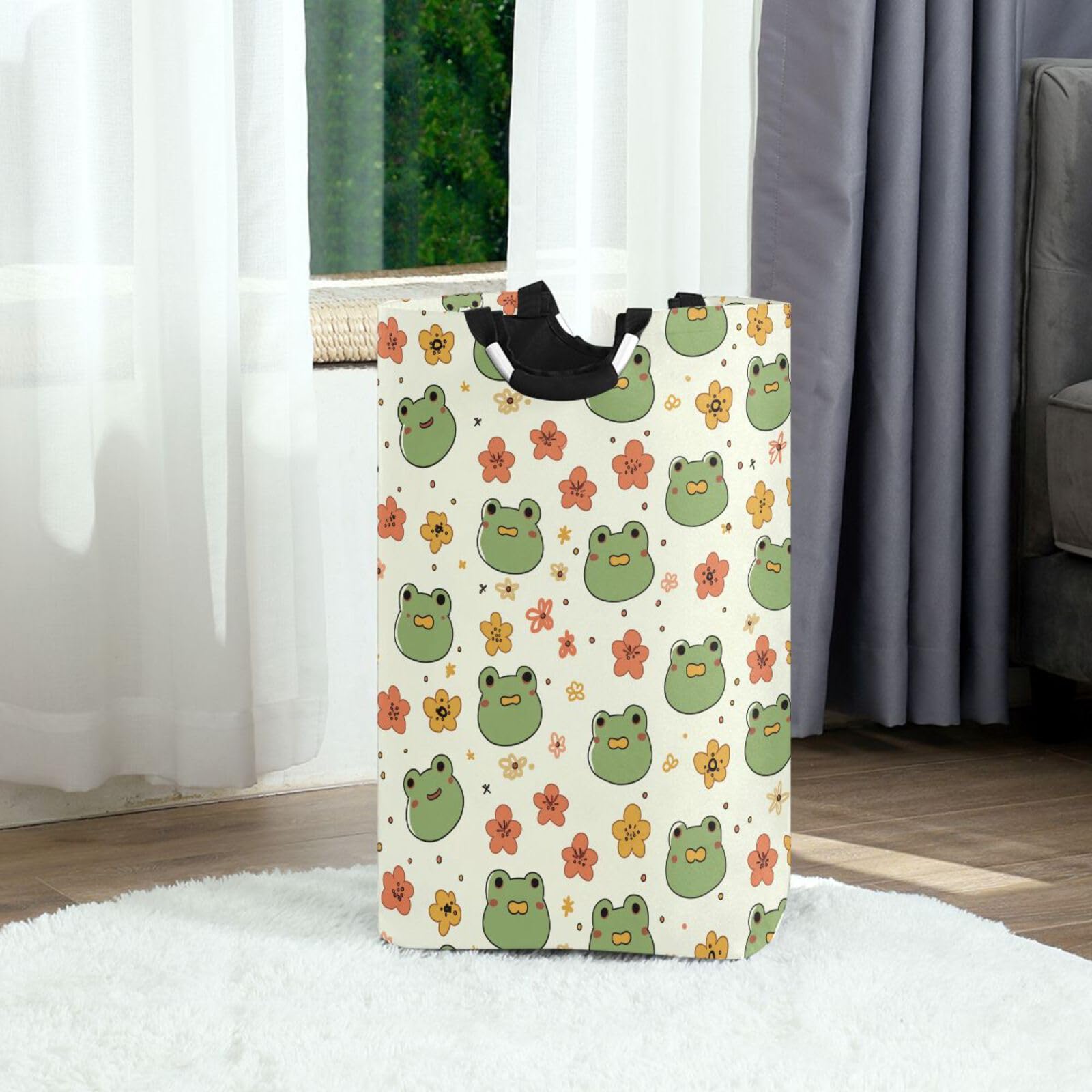 Jihqo Laundry Hamper Basket Kawaii Frogs Collapsible Nursery Storage Bin Waterproof Clothing Baskets for Home Bedroom Bathroom Washing Room