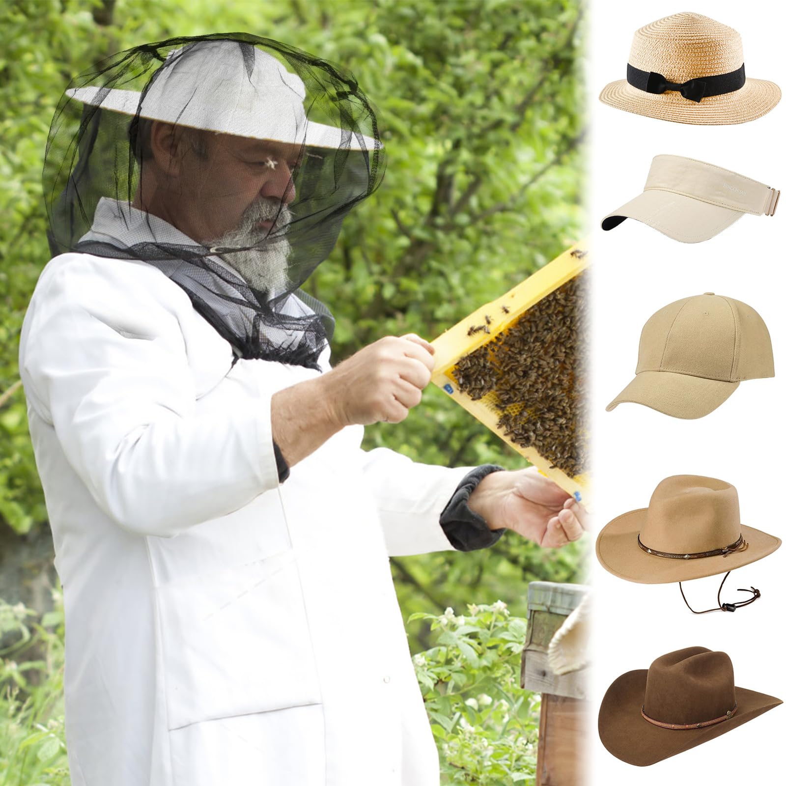 2 Pezzi Cappello con Zanzariera, Nero Zanzariera Testa, Rete Anti Insetti per Viso, Zanzariera per il Viso, Cappello Rete Zanzare, Rete Antizanzare Testa per Campeggio Escursionismo Pesca