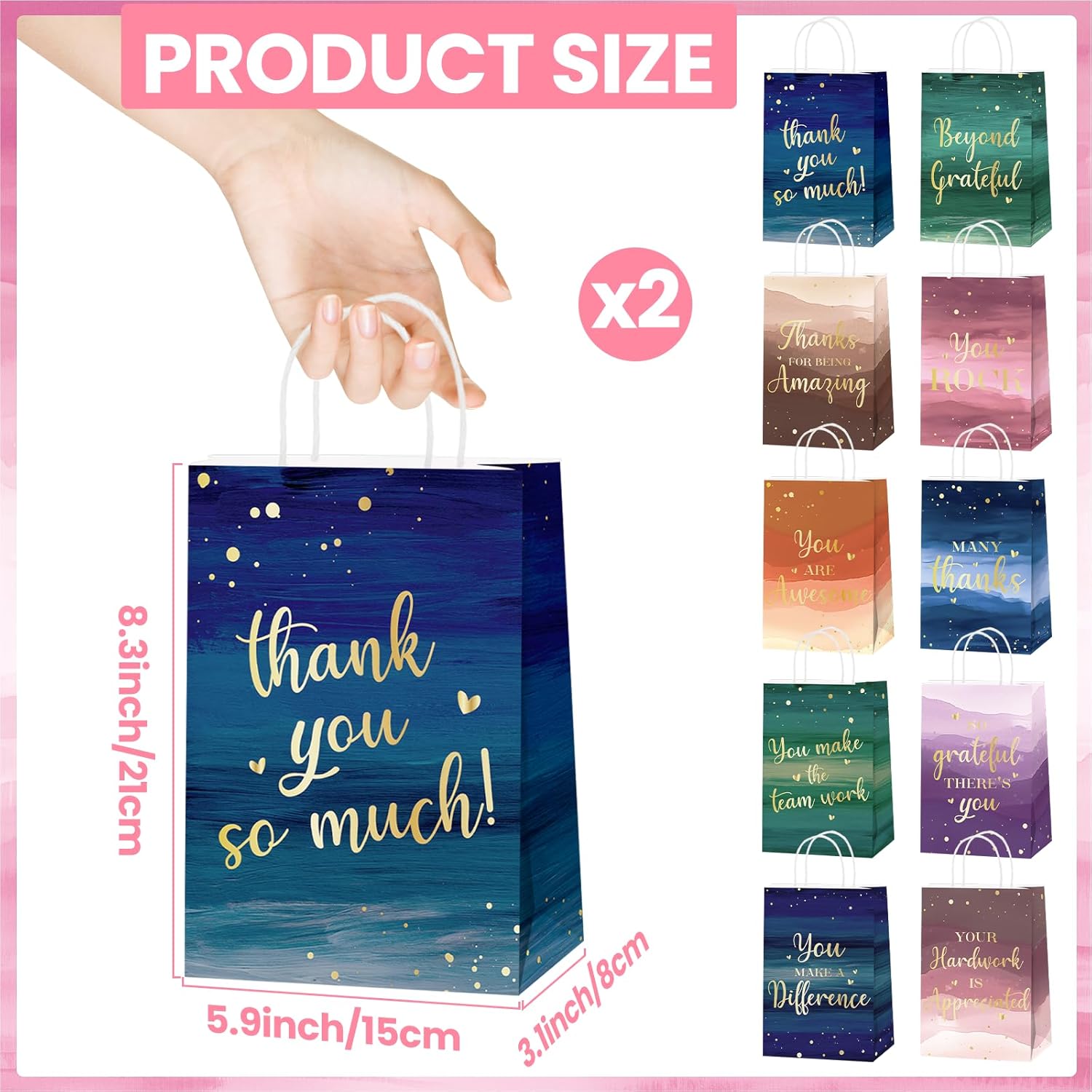 20 Pcs Employee Appreciation Gift Bags Bulk Thank You Awesome Bag with Handle 8.3x5.9x3.1 Inch Christmas Appreciation Bags Inspirational Bag for Employee Coworkers Colleague Staff Volunteer Teacher - Image 2