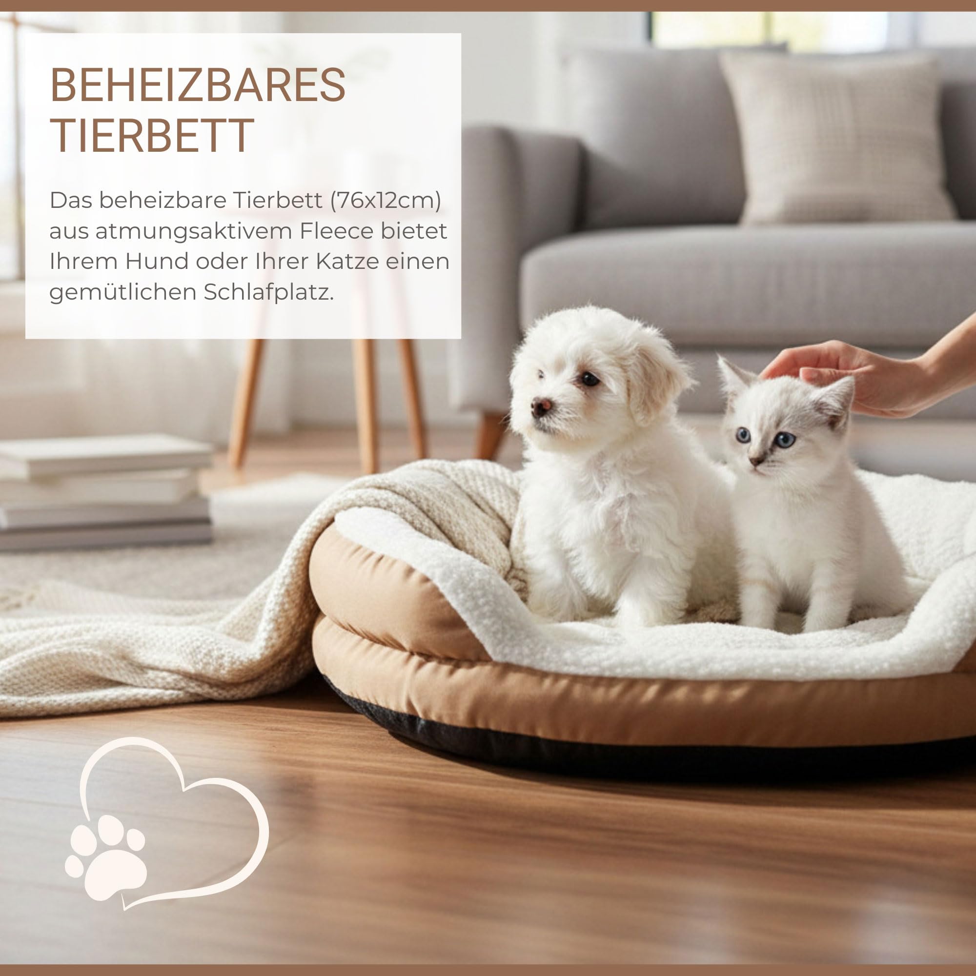 Syntrox Germany 76x12cm Beheizbares Tierbett, Wohlfühl Komfort, Wärmebett, Schlafplatz Hund Katze, 15 Watt, Wärmetherapie für Haustiere, Waschbarer Fleecebezug, Gemütlicher Ruheplatz