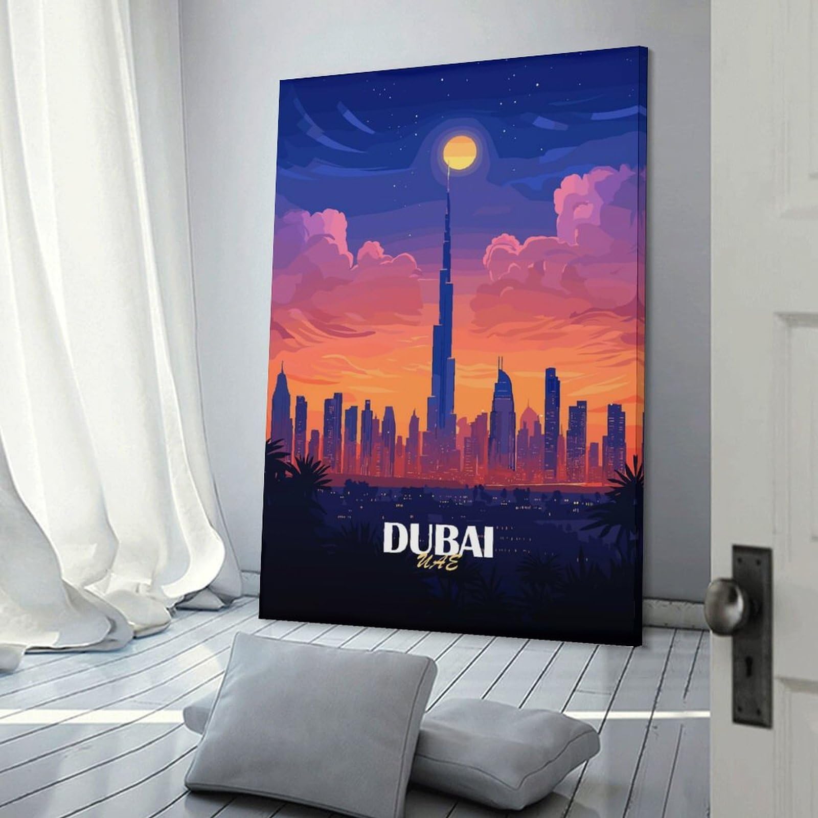 Junmoney Canvas Wall Art Dubai Skyline at Sunset, 24x36inch(60x90cm), for Living Room, Lounge Or Sitting Room, Canvas Styling for A Polished Room Look