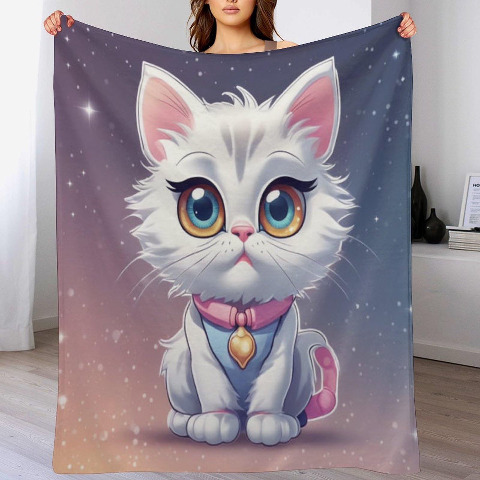 Couverture plaid polaire chat mignon en flanelle chaude 130x150cm