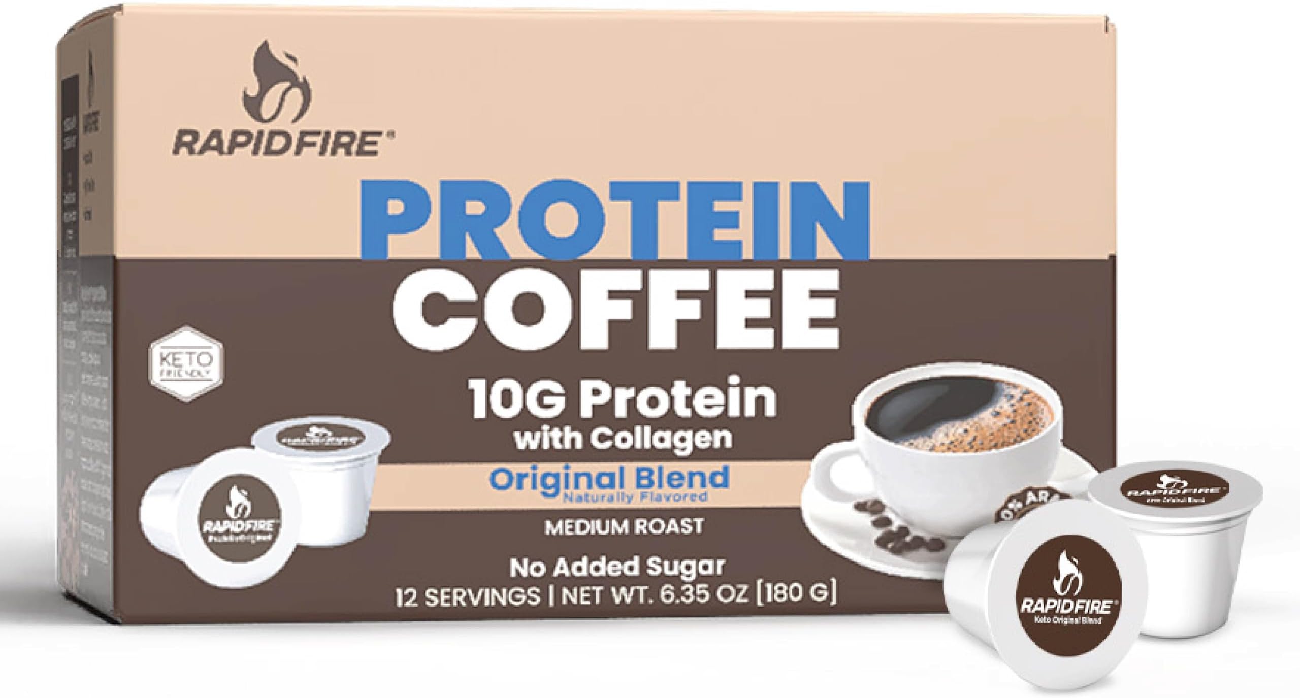 Protein Coffee, Original Blend, Keto Friendly, 10g of Protein with Collagen, Vitamins and Minerals, 12 Single Serve K-Cups, May Boost Metabolism and Increase Energy, Multicolor