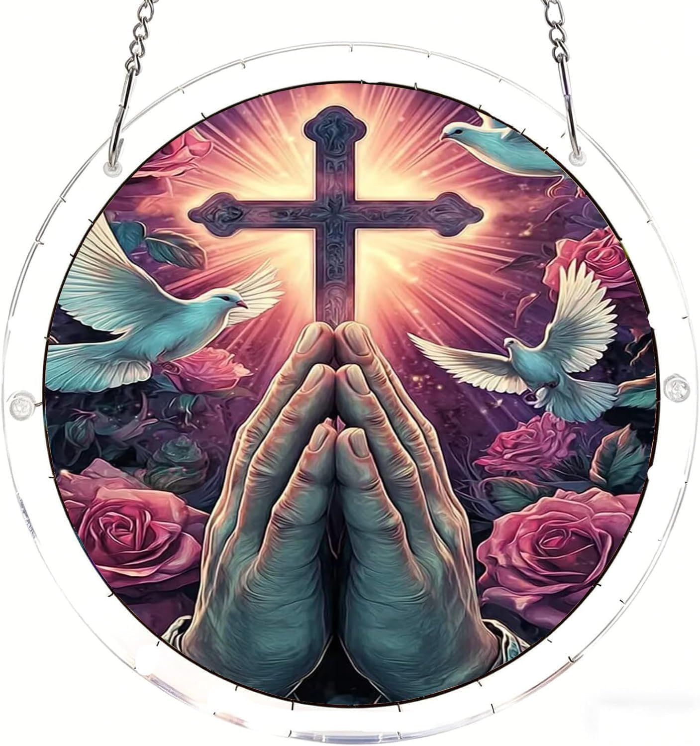 Prayer for The Cross Acrylic Jigsaw Puzzles Suncatcher, 8.2 Inch Window Hanging Suncatcher Acrylic Puzzle, DIY Home Decor Art Gift