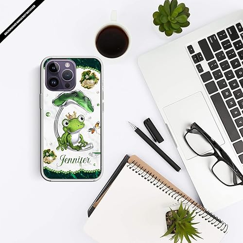 Miniatura 6 de Funda protectora transparente con nombre personalizado con diseño de ranas y joyas, compatible con iPhone 15, 14, 13, 12, 11, X, XS, XR, 8, 7, 6s,