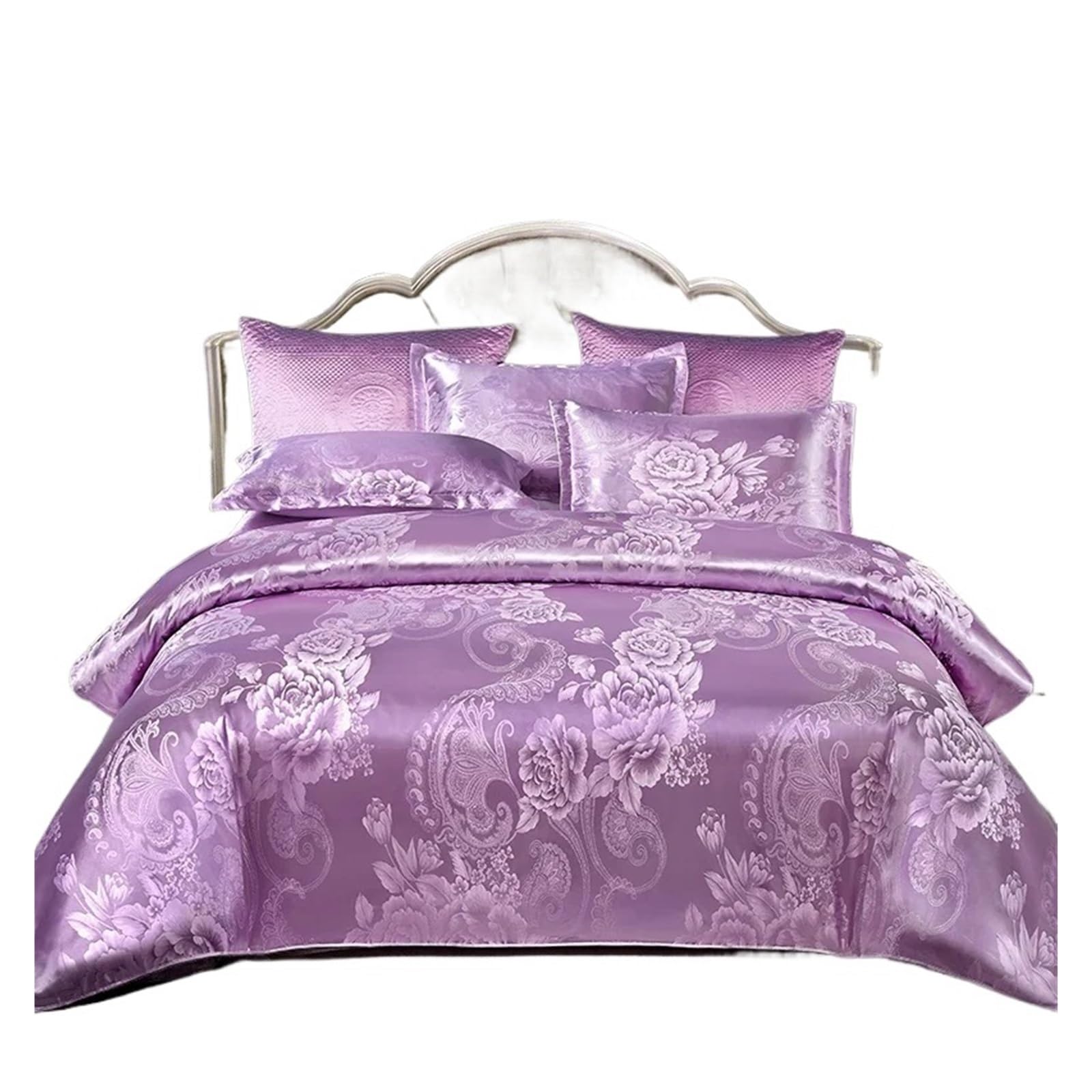 LuoAXINN Satin Bedding Set Jacquard King Size Bedding Set Luxury European Wedding Sets Queen American Satin Double Duvet Cover 220x240(Color12,SET_BED 2.0M 4PCS)