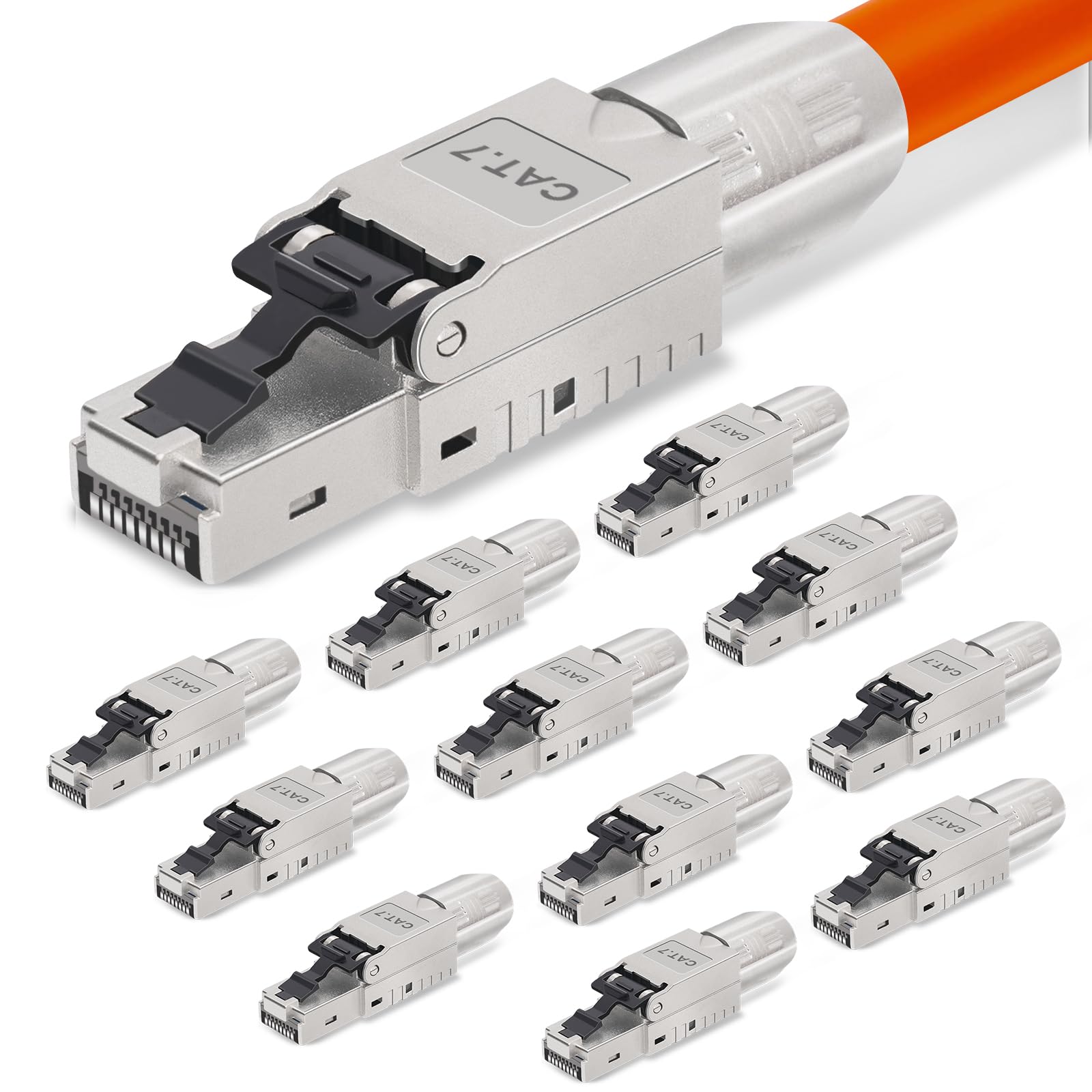 Lot de 12 fiches RJ45 Cat 7 NS-7 vers borne de coupe (LSA), contacts plaqués or, fiches réseau Cat7 sans outil, connecteur LAN 10 Gbit/s pour câble patch
