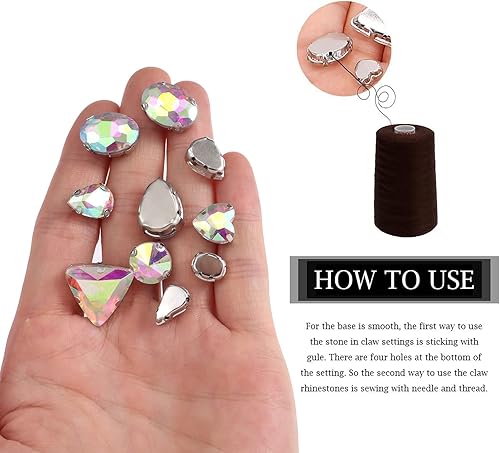 Miniatura 4 de 50 PCS Sew on Rhinestones Mixed Shapes Glass Rhinestones Sew on Crystal Gems Mental Flatback with Gold Claw for Jewelry Crafts Clothes DIY Craft