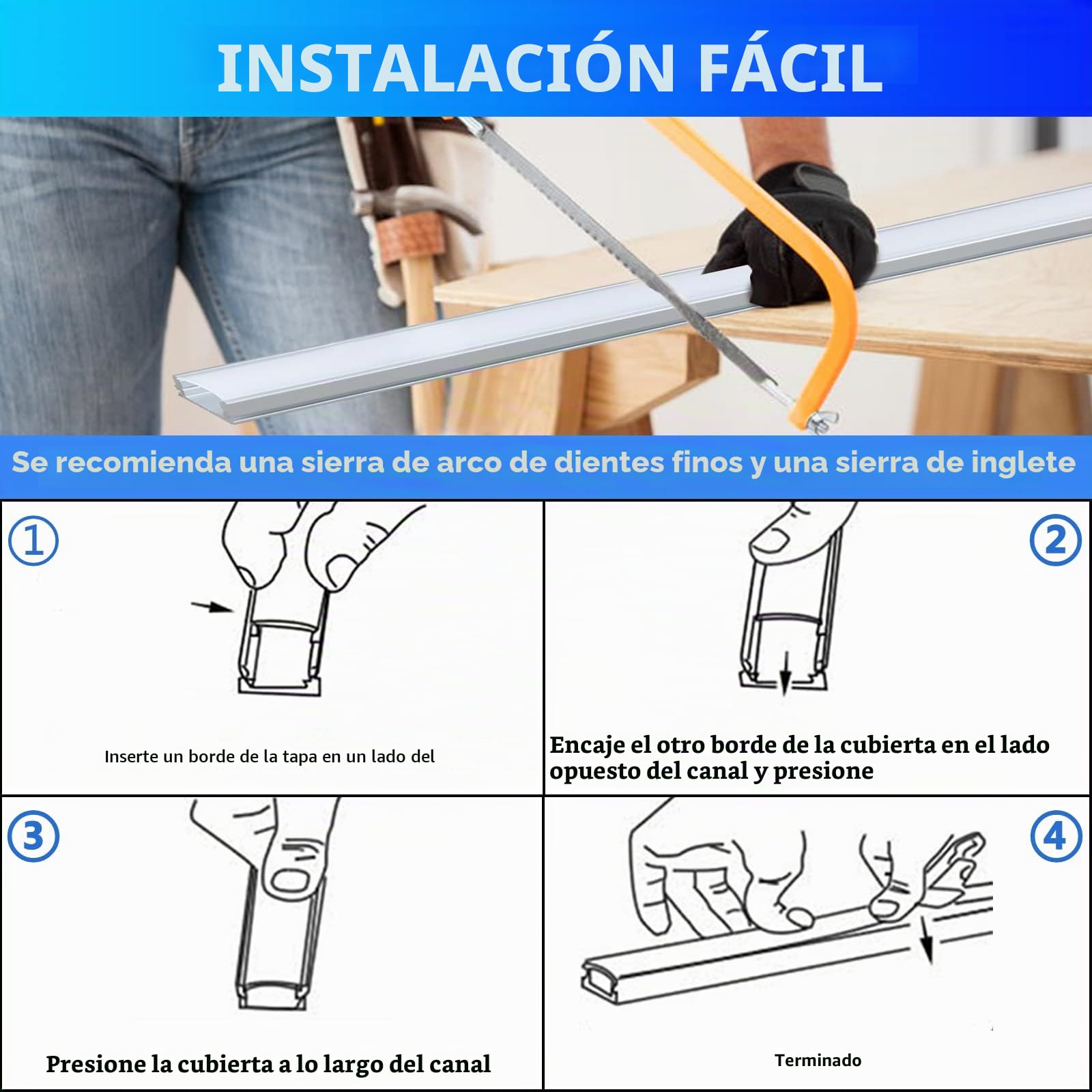 Paquete de 20 perfiles LED de aluminio de 20 x 1 m, perfil de aluminio en forma de U con milchiger Abdeckung für LED-Strips, Endkappen, und Montageklammer für LED-Streifen, perfil de aluminio LED sehr