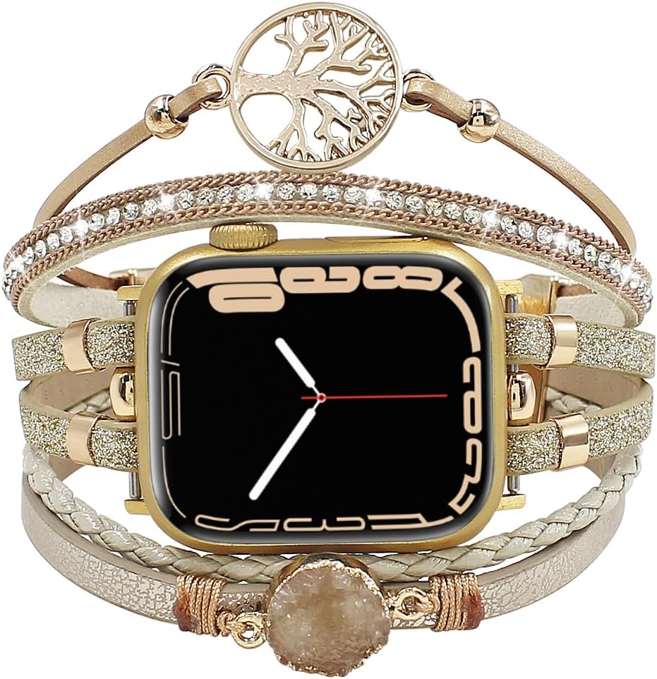 Boho Leather Bracelet Compatible with Apple Watch Bands 40mm 44mm 45mm 46mm 41mm 38mm 42mm Women, Handmade Multilayer Wrap Beaded Jewelry Watch Strap for iWatch Series 10 9 8 7 6 5 4 3 2 1 Boho Leather Bracelet Compatible with Apple Watch Bands 40mm 44mm 45mm 46mm 41mm 38mm 42mm Women, Handmade Multilayer Wrap Beaded Jewelry Watch Strap for iWatch Series 10 9 8 7 6 5 4 3 2 1