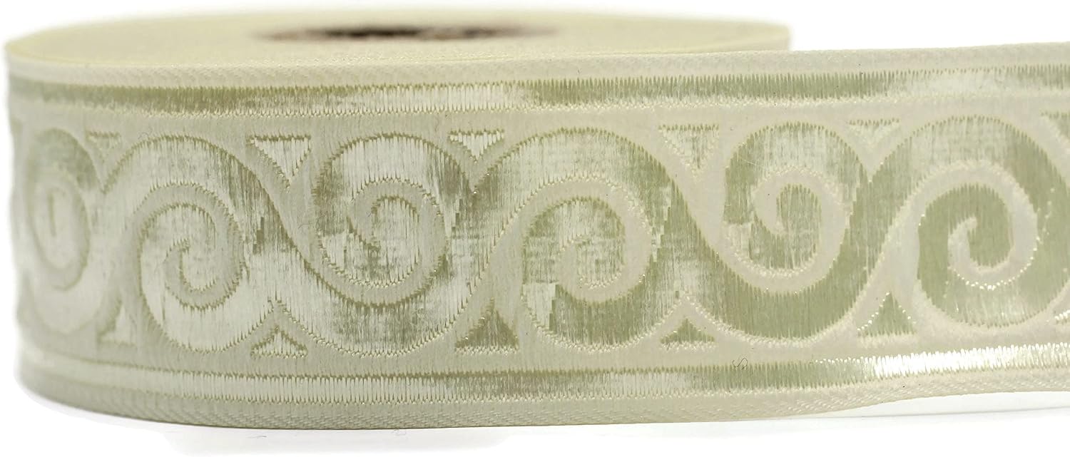 11 Yard Spool 1.37" Wide Cream Elegance Woven Border Jacquard Ribbon Embroidered Sewing Trim Banding Tape 35061