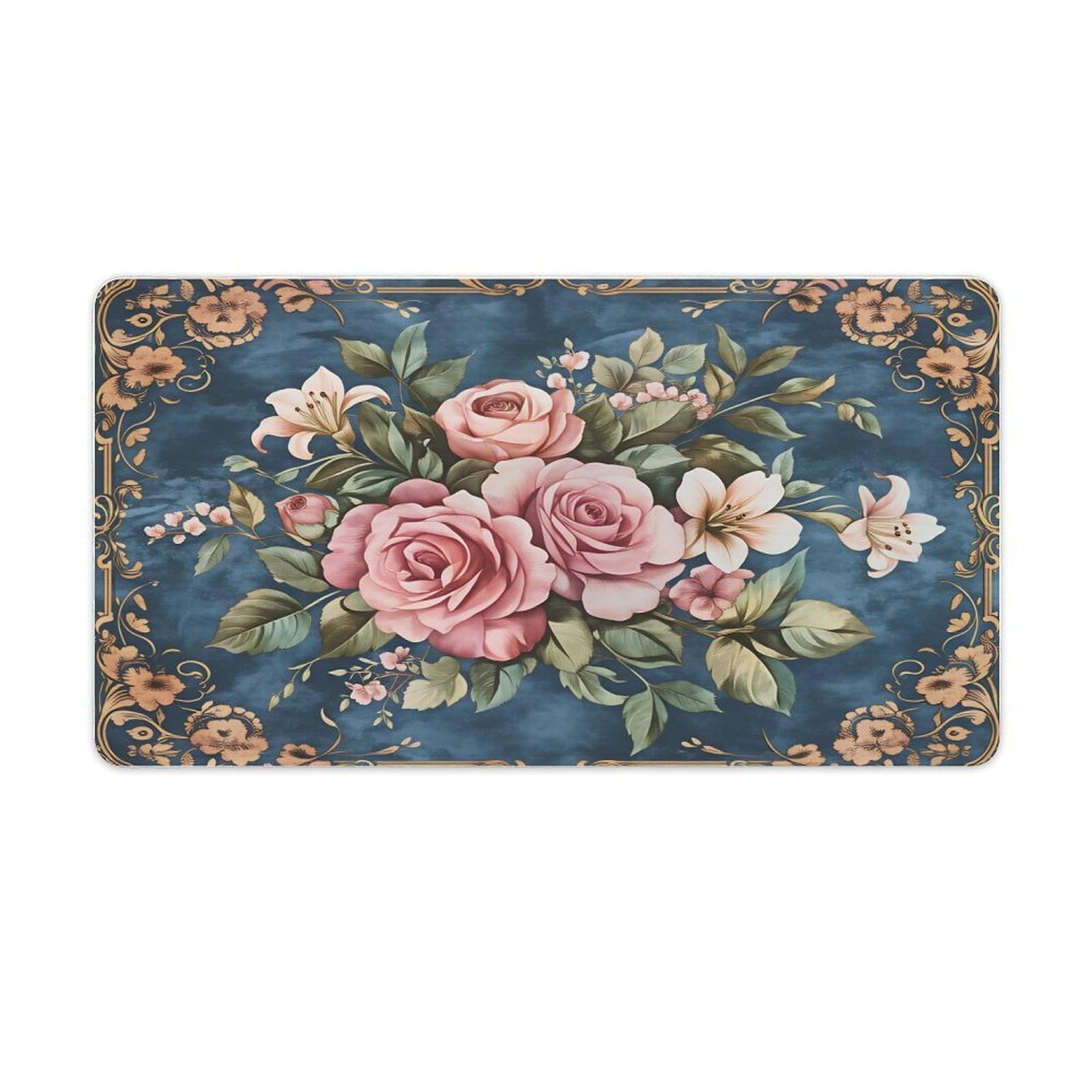 Floral Retro Large Mouse Pad 16"×30" inch Extended Gaming Mousepad Desk Mat Long Computer Keyboard Non-Slip Base Stitched Edges for Home Office Work