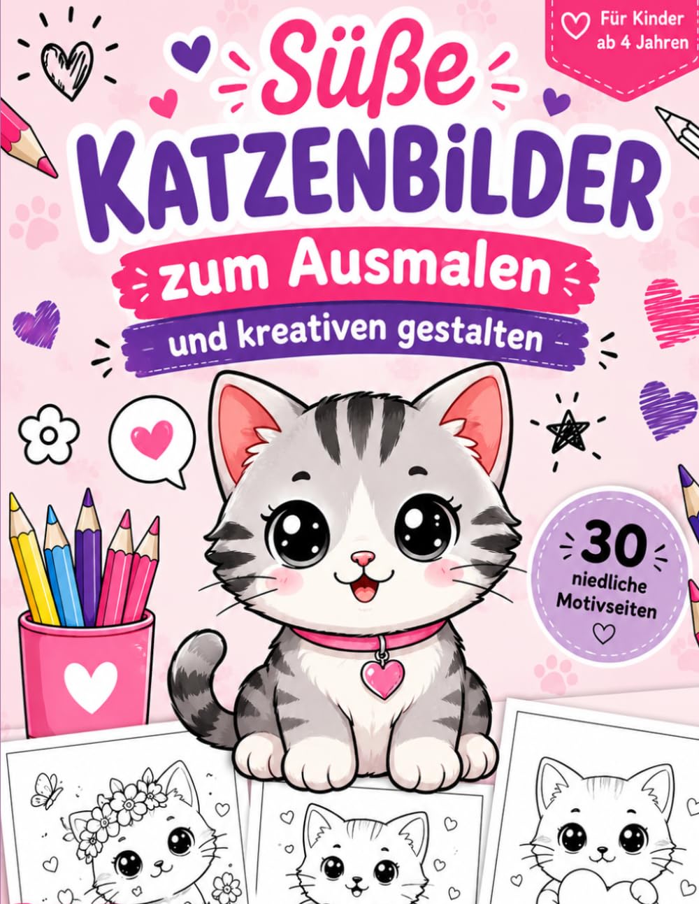 Süße Katzen zum Ausmalen und Kreativen gestalten