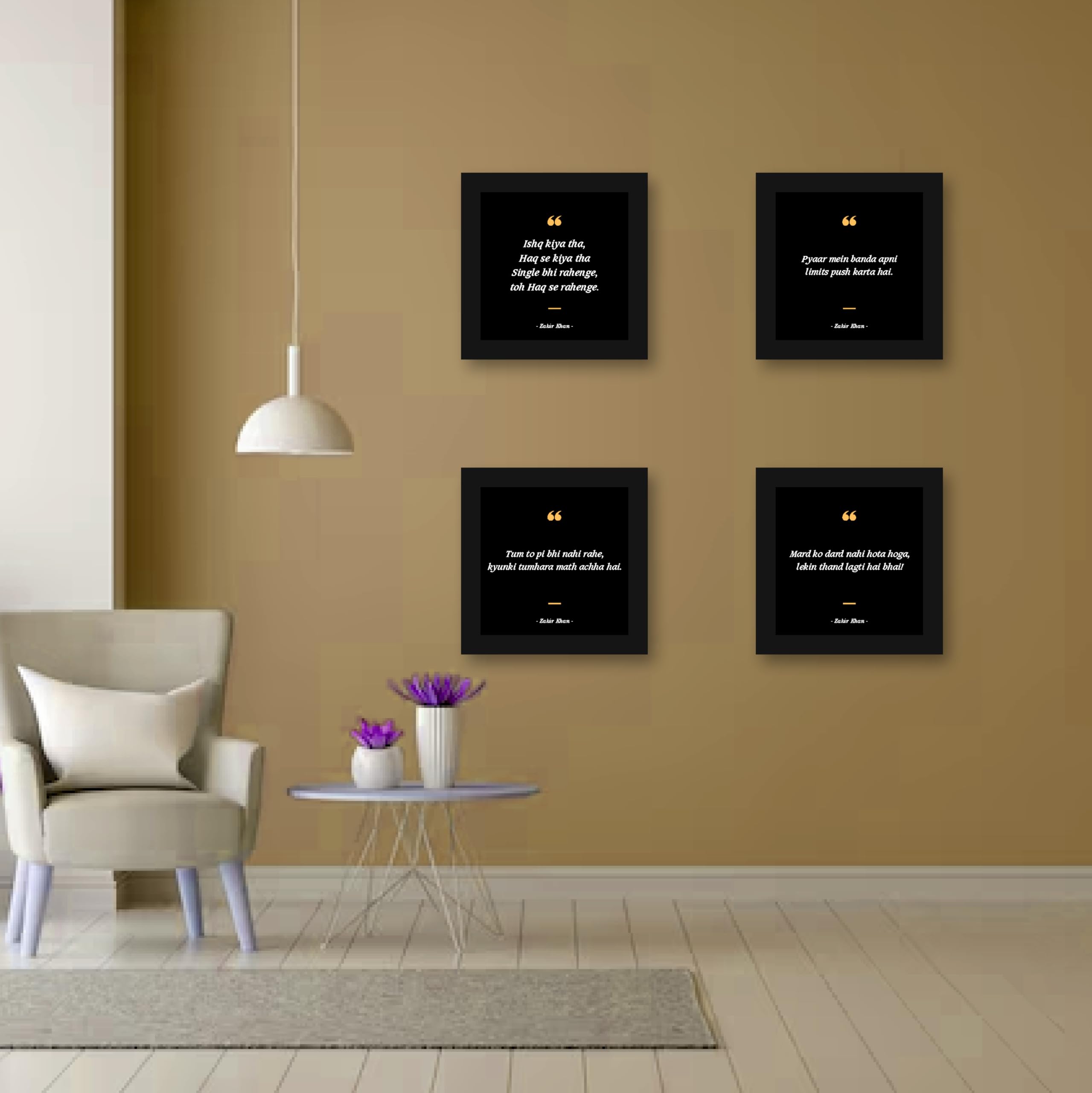 Set of 4 Frames - Laughter Lines: Curated Zakir Khan Quotes…
