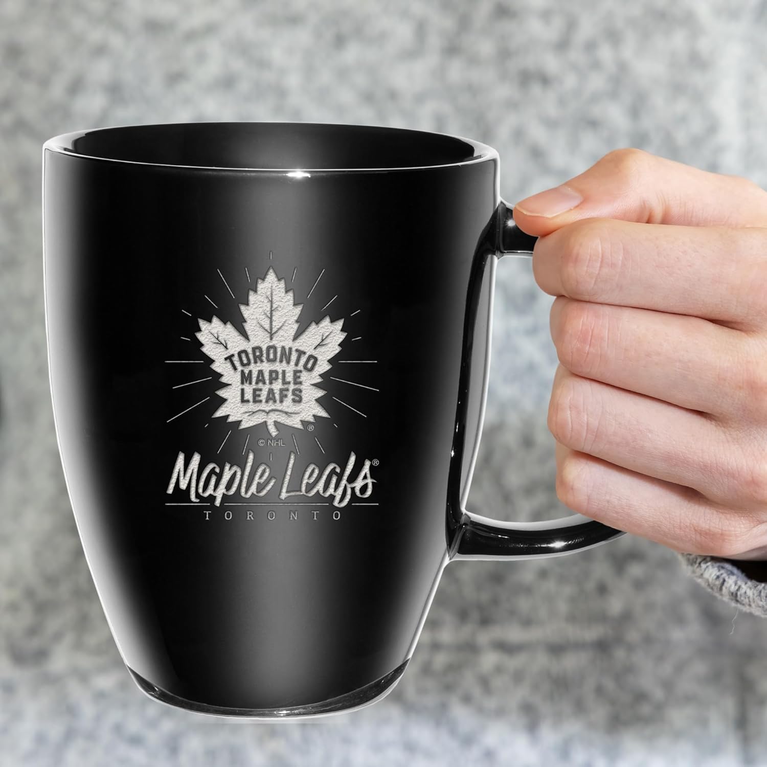 Rico Industries NHL Hockey Toronto Maple Leafs Sunburst Black 18oz Laser Engraved Ceramic Lustre Mug - Image 3
