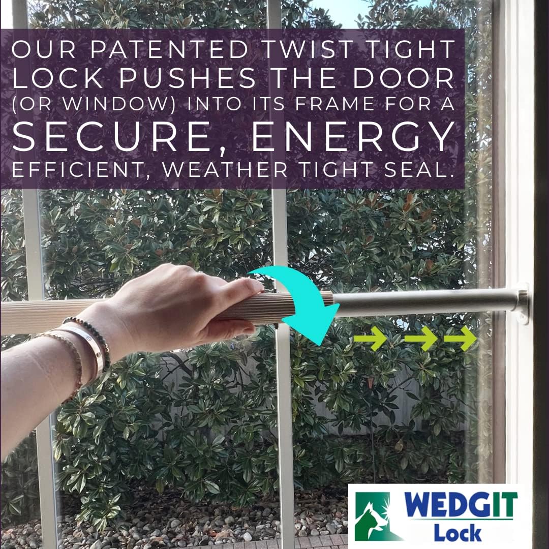 Maxi Twist Tight Large Size Sliding Door Security Bar Extends 25 to 42”, Sliding Door Lock Bar to Keep Intruders from Getting in, Also Ideal for Sliding & Single Hung Windows, White