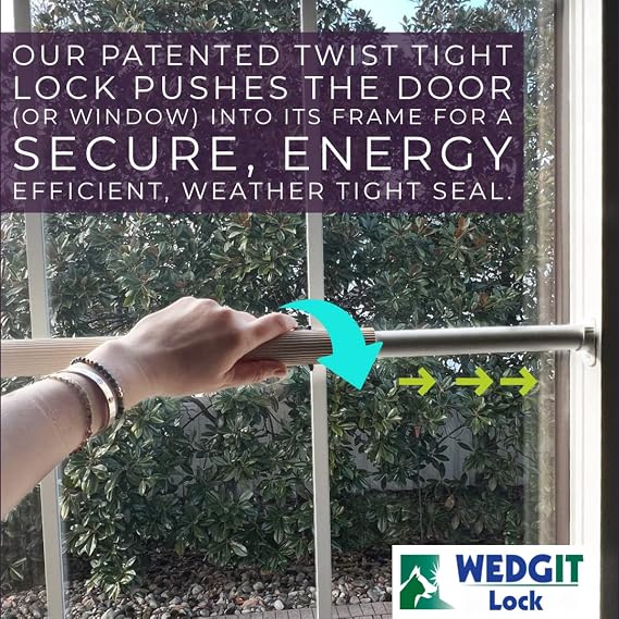 Maxi Twist Tight Large Size Sliding Door Security Bar Extends 25 to 42”, Sliding Door Lock Bar to Keep Intruders from Getting in, Also Ideal for Sliding & Single Hung Windows, White