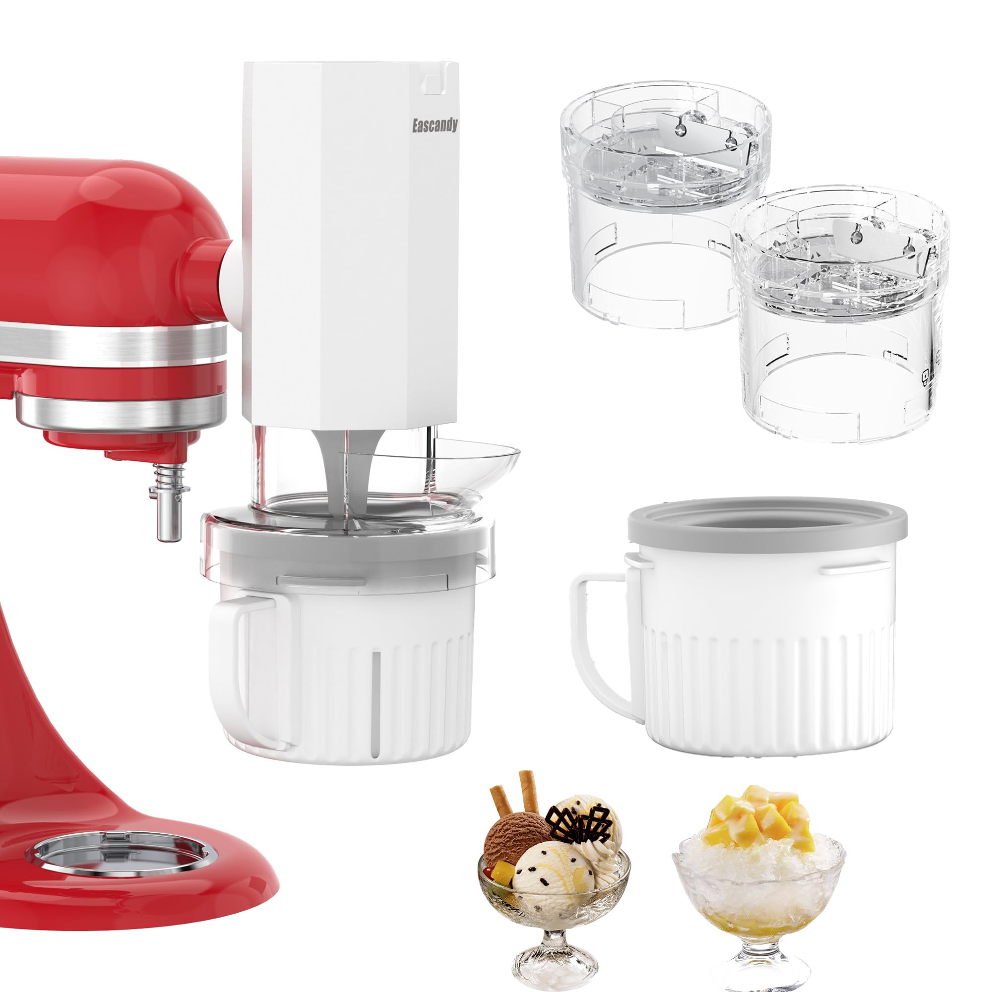Eascandy - 1 accessoire pour glace pilée, 2 accessoires pour crème glacée for KitchenAid | Sans BPA | Format compact