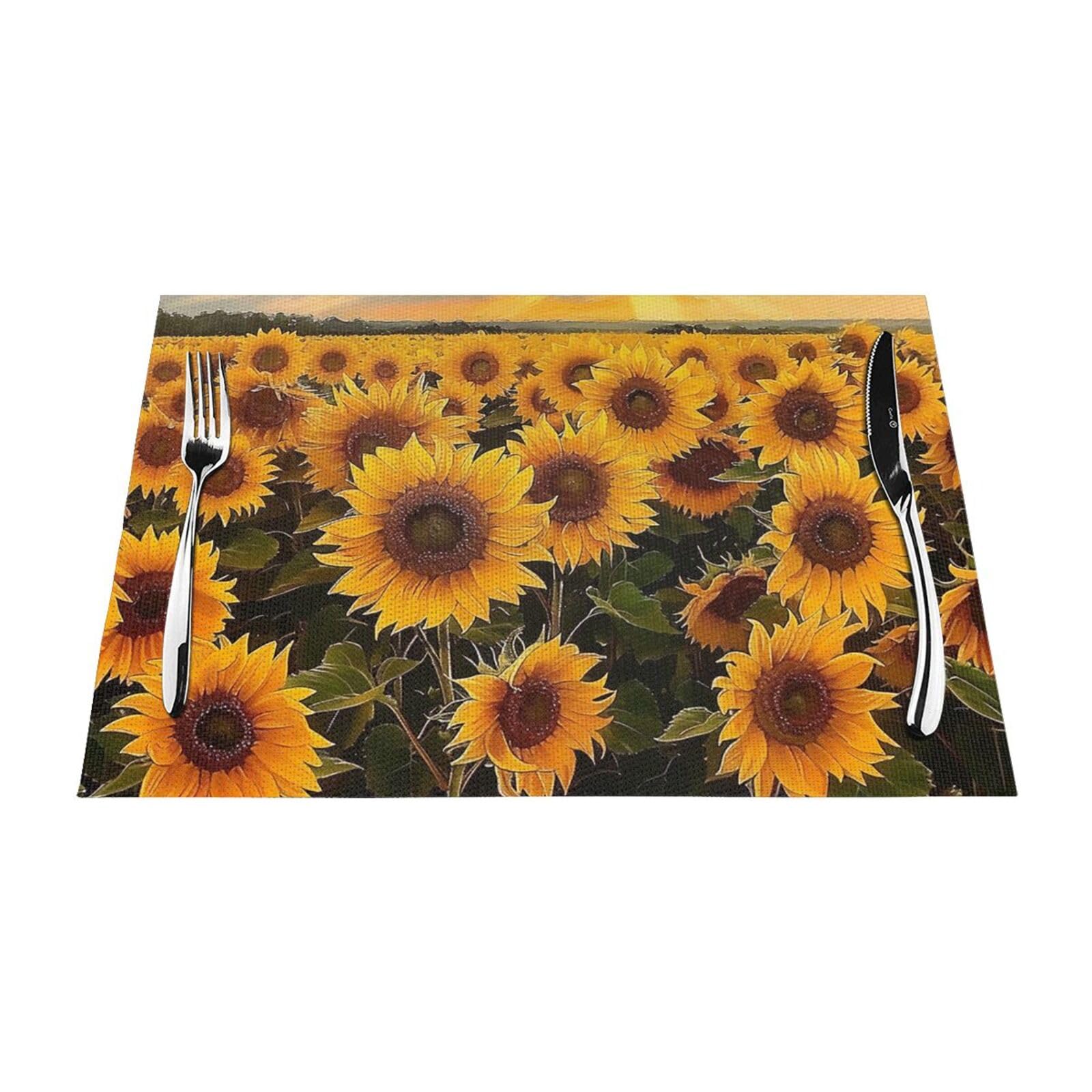 Sunflowers Printed PVC Placemat 1 PCS for Kitchen Dining Table Heat-resistand Washable Table Mats 18x12 in