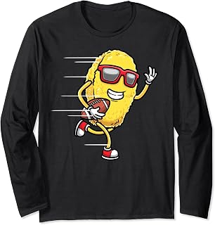 Football Player Chicken Nugget Playing Football Kids Men Long Sleeve T-Shirt