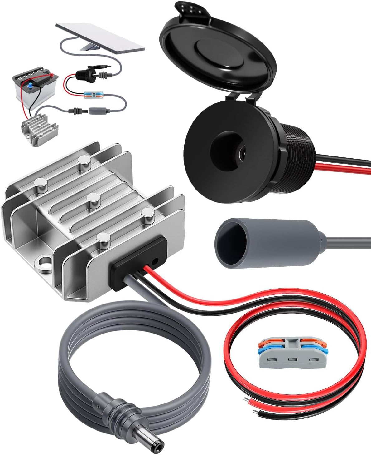 Starlink Mini DC Boost Adapter, 12V/24V to 30V 3.5A Power Adapter with Waterproof Cover and Female Plug, RV 5521 DC Port Panel Mount, Embedded Installation for RV, Camper, Boat, Dashboard