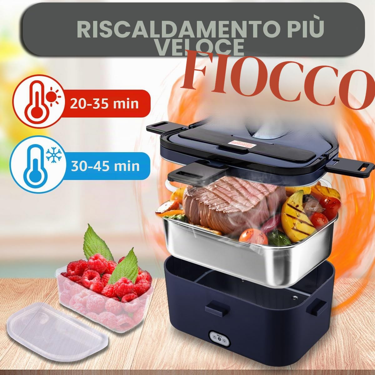Scaldavivande Elettrico Portatile 80W Camion/Auto Lunch Box 12/24/230V Elettrico Portavivande1.8l Contenitore Porta Pranzo Per Ufficio Viaggiare Grigio Borse(1.8L-blu)