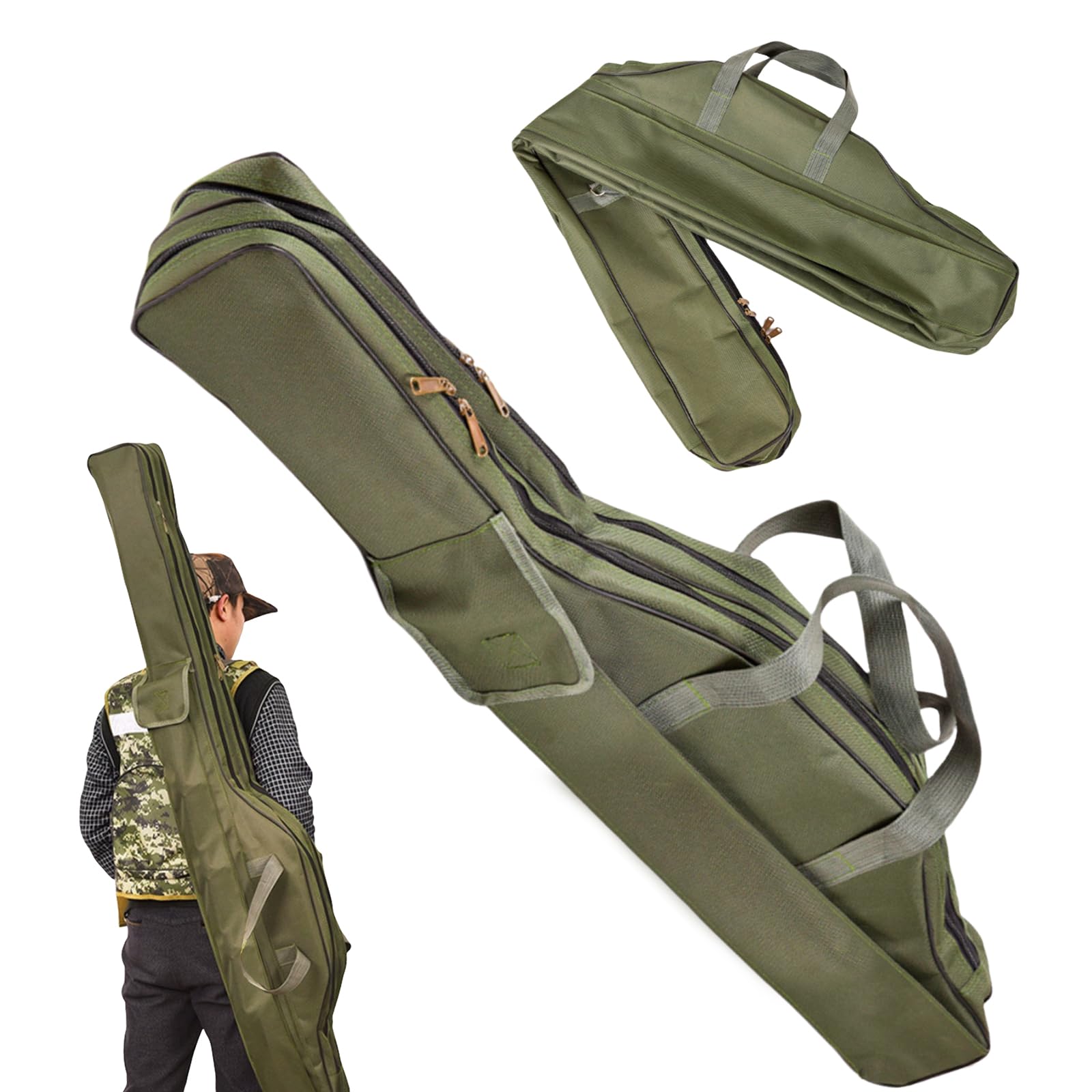 3 Lagige Angeltasche, Rutentasche, Angelruten Tasche, Angelrutentaschen, Faltbarer Angelrute Tasche, Fishing Rutentasche, Fishing Bag Für Angelruten Angelgerät Reise Aufbewahrungstasche (Grün)