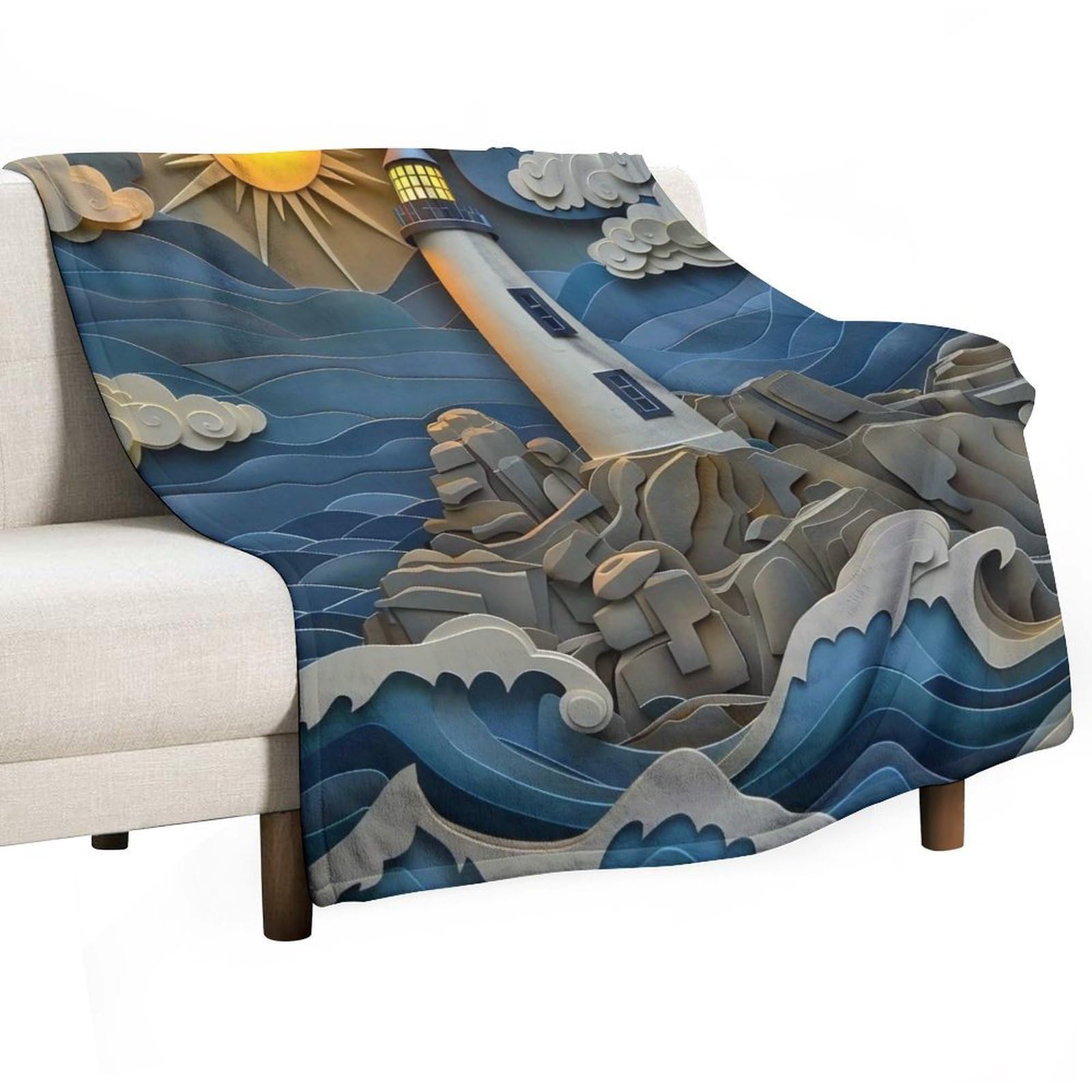 Yhgsreuoh White-Style Papercut Lighthouse 02 Flannel Blankets Fleece Soft Throw Lightweight Plush Gifts For Couch, Bed, Cozy Sofa Plush, Chair, Lovers 175X200cm(70X80in)
