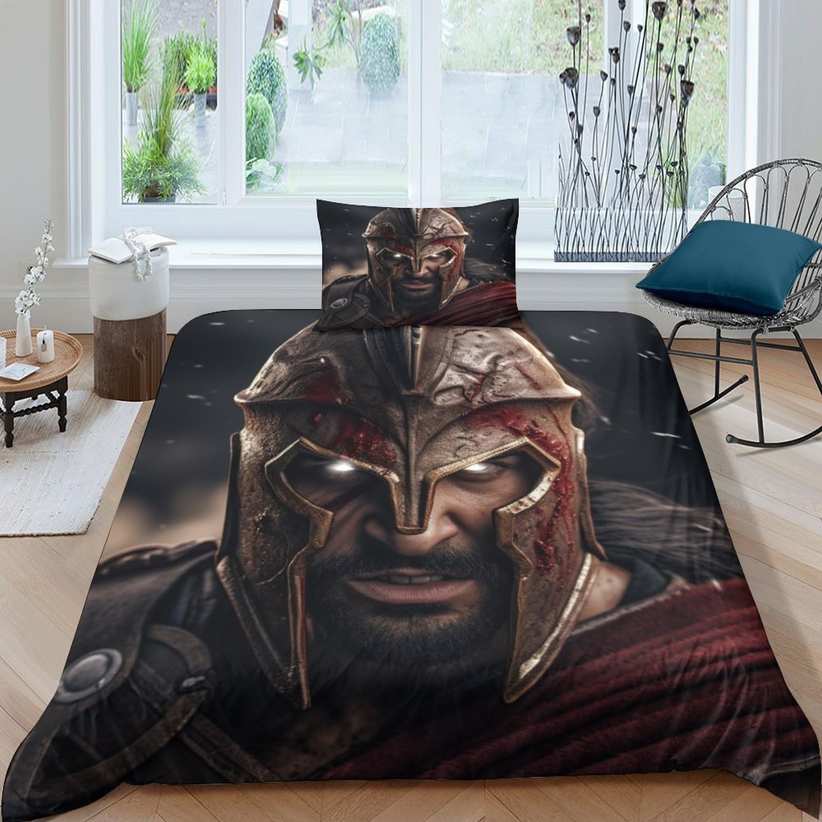 BARDYS Spartan 3D Print Ancient Greece Quilt Cover Duvet Cover for Boys Girls Comforter Covers Bedding Set Soft Microfiber with Zipper Closure with Pillow Cases 3 Pieces Single（135x200cm）