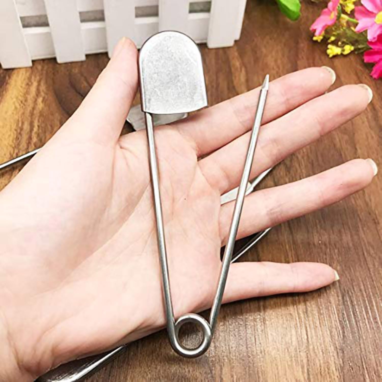 10 PCS Extra Large Stainless Steel Safety Pins in Length of 5 inches for Blanket Laundry Key Ring Outdoor （Silver）