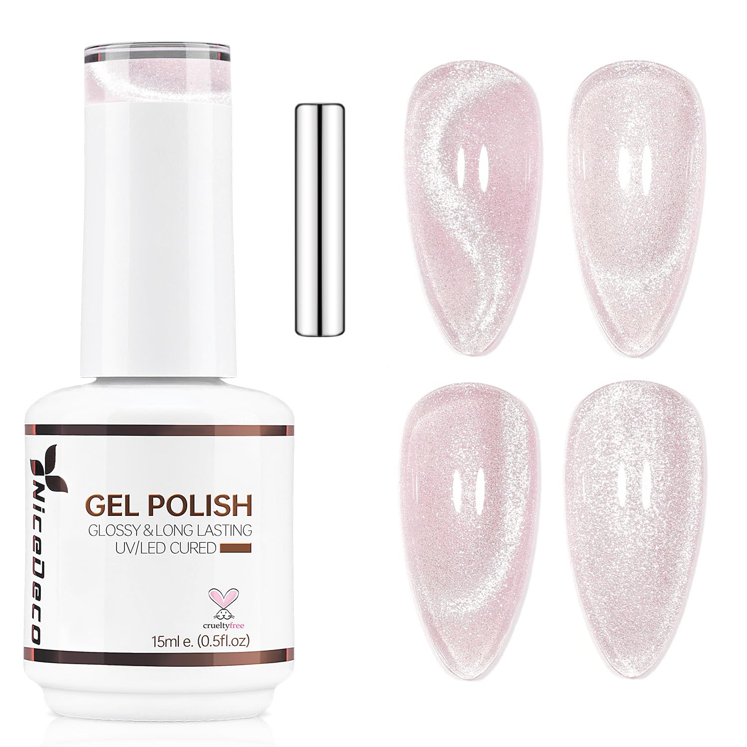 Nicedeco 6PCS 5ml Transparent Pink Magnetic Cat Eye Gel Polish Kit with Magnet – Glossy Crystal Liquid Effect, Reflective Translucent Jelly UV Nail Polish, Long Lasting for Salon & DIY