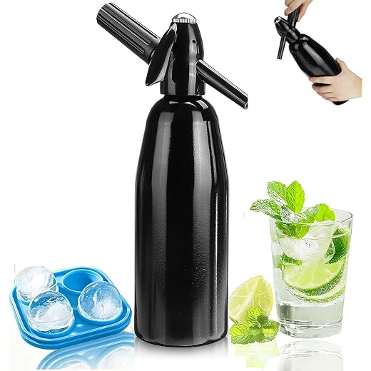 Soda Siphon 1L Carbonated Soda Maker Sparkling Water Machine, Portable Soda Maker for Home & Outdoor, Aluminium Soda Water Machine for Cocktails DIY Drinks,Use 8 gram CO2 Cartridges (Not Included)
