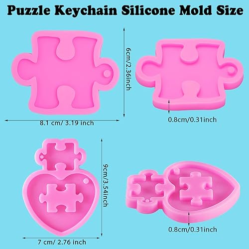 Miniatura 2 de 4 piezas de rompecabezas de corazón llavero molde de silicona para el día de San Valentín, llavero de corazón, molde de resina, rompecabezas hecho a