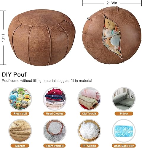 Miniatura 27 de Louis Donné Funda de puf sin relleno, taburete redondo otomano para reposapiés, puf de almacenamiento, puf de piel sintética impermeable, reposapiés
