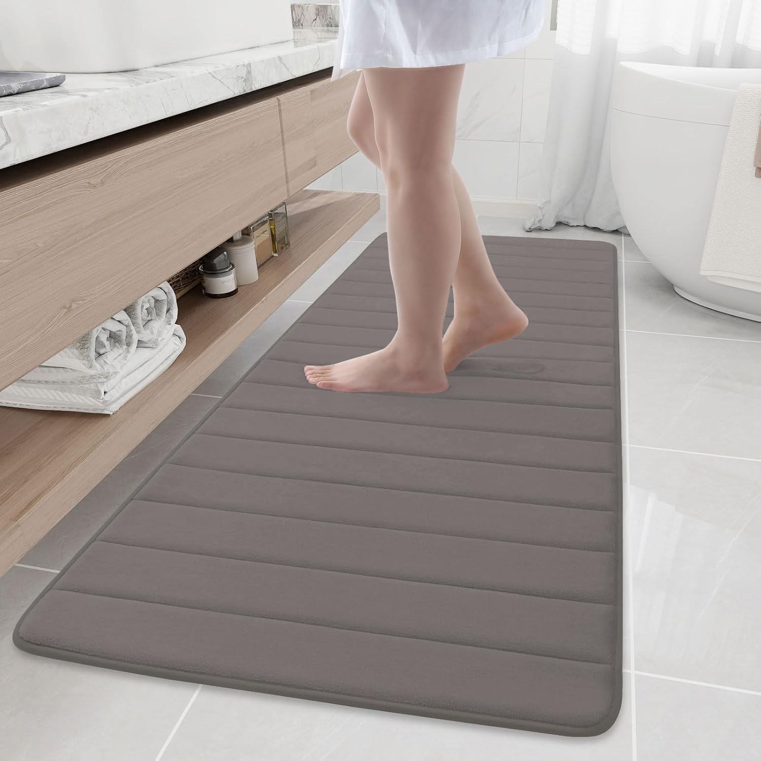 Buganda Memory Foam Bath Mat, 70" x 24", Ultra Soft and Non-Slip Bathroom Rugs, Water Absorbent and Machine Washable Bath Rug Runner for Bathroom, Shower, and Tub, Taupe Taupe Rectangular 70" x 24"