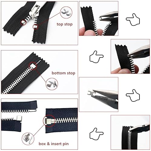 Miniatura 4 de Juego de 48 piezas de accesorios de reparación de cremallera de metal, caja de retención deslizante, pin de inserción superior para costura DIY Kit