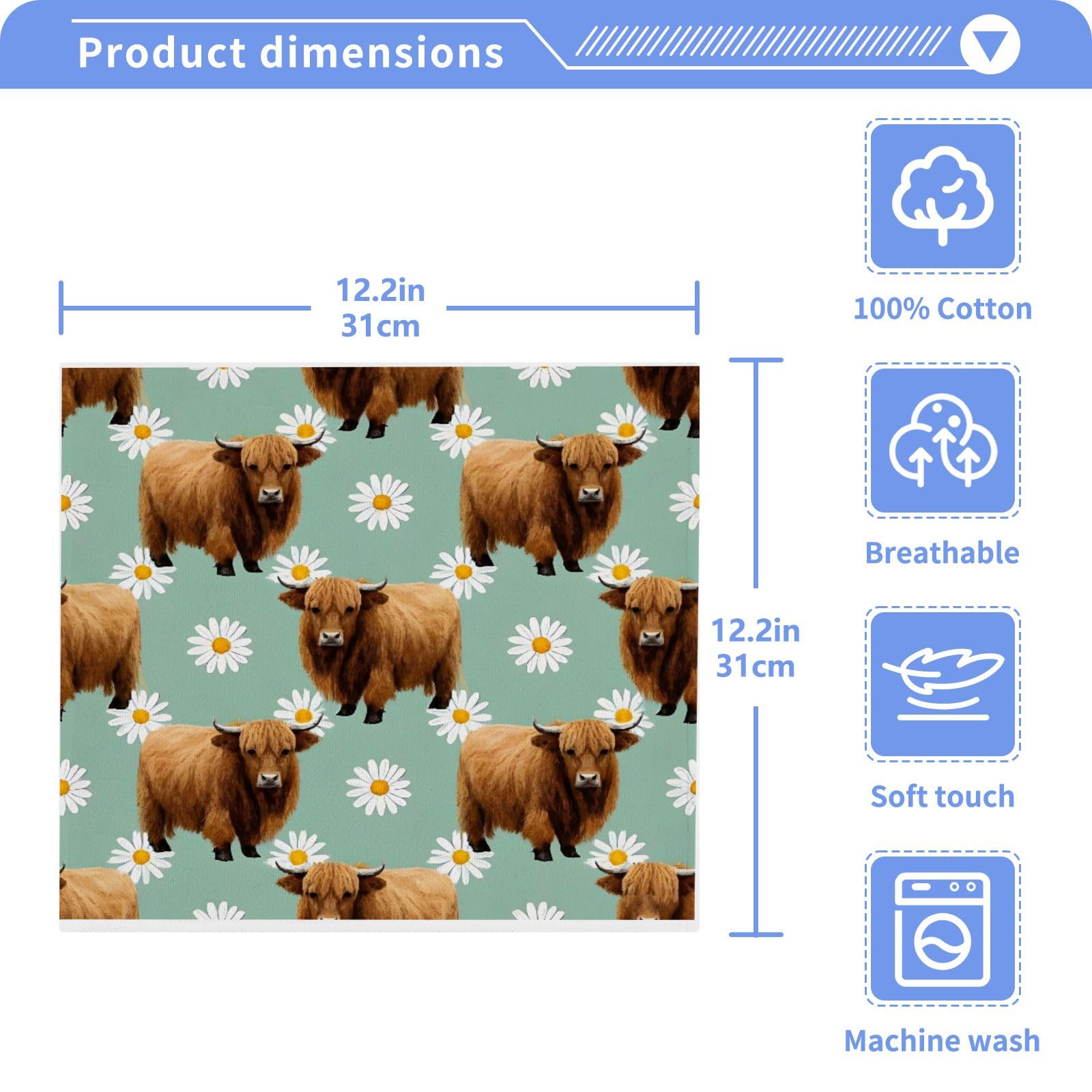 ALAZA Wash Cloth Set 100% Cotton Fingertip Towels Face Cloths Sets Cow Bison Daisy Flowers Highly Absorbent Soft Feel Set of 2